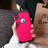 For Iphone Xs Max Case With Tempered Glass Screen Protector, 3 In 1 Shock Absorption Heavy Duty Protection Hard Pc Cover Soft Silicone Bumper Full Body Sturdy Case, Rose Red