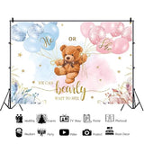 7x5ft Gender Reveal Backdrop Baby Bear Boy or Girl Photography Background Baby Shower Party Blue and Pink Banner Decorations Supplies Photo Booth Props