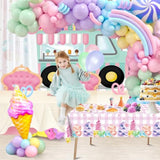 123pcs Ice Cream Party Kit with Balloons, Garland, Backdrop & Tablecloth