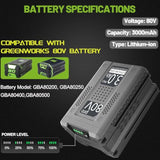 3.0Ah Battery Replacement For Greenworks 80V Pro Battery Gba80200 Gba80250 Gba80400 Gba80500 Lithium Batteries (Not Produced By Greenworks)