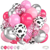 Cowgirl Balloons,12 Inch Cow Print Hot Pink Light Pink And Silver Balloons With Confetti Balloon For Farm Cowgirl Bridal Shower Bachelorette Birthday Party Decorations