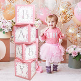 4 Pcs Baby Boxes with Letters for Baby Shower, Winter Wonderland Blocks Decorations Snowflake Decorations for Girl Boy Party Supplies(Pink)