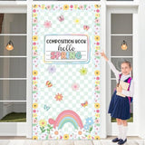 Spring Composition Notebook Classroom Door Cover Green Floral Butterfly Rainbow Hanging Banner Back To School First Day Of School Welcome Backdrop Wall Door Decor For Kindergarten Preschool Elementary