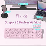 Wireless Pink Keyboard, Bluetooth 2.4Ghz Dural Mode Connection Scissor Switche