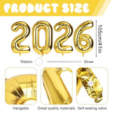 41in Gold 2026 Foil Balloon with Straw and Ribbon for New Year Parties