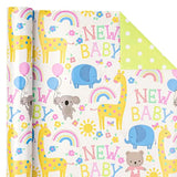 Reversible Baby Shower Wrap - 17"x33' - Animal & Baby Design Gift Paper