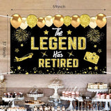 Retirement Party Decorations, Black Gold Retirement Banner For Men Women The Legend Has Retired Banner Happy Retirement Backdrop Party Supplies Sign