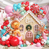 Christmas Balloon Arch Kit, Gingerbread Man Balloon Garland Kit, Red Pastel Green Pink Teal Blue Balloons Christmas Foil Balloons Candy Cane Star for Xmas Birthday New Year Party Decorations