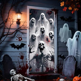 Halloween Door Cover 79x35 Inch Scary Skeleton Zombie Reusable Party Decor Banner