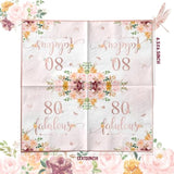40Pieces 80Th Falulous Paper Napkin - Rose Gold Party Supplies Disposable Rose Gold Floral Theme Napkins For Women 80Th Birthday,Anniversary Wedding Party Favors