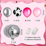 50 Pcs Cow Print Disco Ball Balloon Western Cowgirl Party Round Disco Supplies For Cowgirl Party 4D Metallic Foil Mirror Balloon For Cow Theme Decorations With Ribbon Tape