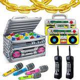 29 Pcs 80S 90S Party Decorations Include Inflatable Boom Box Beverage Cooler 20 Gold Foil Chain Balloons 2 Mobile Phones 2 Radio Boombox 4 Microphones For Hip Hop Theme Supplies Cosplay Props