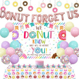 Donut Forget Us Party Decoration - Retirement Farewell Party Backdrop, Balloon Banner, Tablecloth, Hanging Swirl