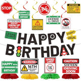 Driver License Birthday Party Decorations - 14Pcs 16Th Birthday Banner With Hanging Swirls Party Decoration Boys Car Theme Honeycomb Centerpieces Decor For Boys