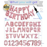 76Pcs Happy Birthday Balloon Banner, Rose Gold Balloons Letters, Personalized 16" Mylar Foil Birthday Decorations Include 2 Sets A- Z, 1 Set Number 0-9 And "Happy Birthday" Letters (With Balloon Pump)