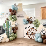 Cow Print Balloon Arch, 153 Pcs Cowboy Party Decoartion Kit - Dusty Sea Blue Oliver Green Dark Coffee Cream Western Farm Cow Balloons Grand For Baby Boy Shower Birthday Rodeo Theme Party Supplies