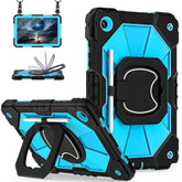 For Galaxy Tab A9 Plus Case 11 Inch, Rugged Case For Samsung Galaxy A9+ Tablet With Screen Protector 360 Rotating Stand Shoulder Strap Pen Holder, 2023 Model(Smx210/X216/218), Black Blue