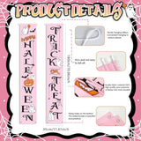 Pink Happy Halloween Outdoor Banner Hanging Sign for Front Door Porch Yard Party Decor