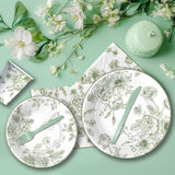 Sage Green Floral Paper Plates And Napkins Decorations, Elegant Green White Toile Chinoiserie Flower Party Supplies, Plate, Napkin, Cup, Cutlery, For Birthday Baby Bridal Shower Wedding, 24 Set