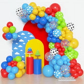 152Pcs Blue Red Yellow Balloon Arch Garland Kit, Different Sizes 12 10 5 Cow Cloud Pattern Green Confetti Latex Balloons For Kids Cartoon Theme Birthday Baby Shower Decorations