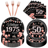 50Th Birthday Party Tableware, 96Pcs Vintage 50Th Birthday Decorations For Women Her, Rose Gold 50 Years Old Paper Plates Forks Napkins Dinnerware Supplies