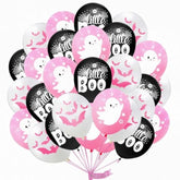 Happy Halloween Balloons – Pink White Black Latex with Ghost Bat & Web