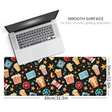 Popcorn Large Gaming Mouse Pad,Movie Night Desk Mat,31.5X11.8X0.12In Extended Non-Slip Rubber Film Reels Star Mousepad,Computer Deskmat Gifts,Laptop Mice Pads Decor For Office Home