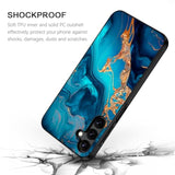Glow in the Dark Hybrid Hard PC Soft TPU Bumper Drop Protective Case for Samsung Galaxy A15 5G, Blue Marble/Gold