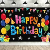 Colorful Happy Birthday Backdrop Banner 5x3ft Party Decor & Photo Prop