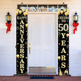 Happy 50Th Anniversary Door Banner Decorations, 50 Years Cheers Party Supplies, Black Gold Fifty Anniversary Welcome Door Banner Sign