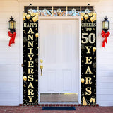 Happy 50Th Anniversary Door Banner Decorations, 50 Years Cheers Party Supplies, Black Gold Fifty Anniversary Welcome Door Banner Sign