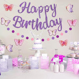 10pcs Purple Birthday Décor Set - Pre-Strung Butterfly Banner & Dot Garland