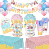 321Pcs Ice Cream Party Supplies For 50 Guests, Include Plates And Napkins, Cups, Forks, Knives With Banner, Tablecloths, Balloons, Ice Cream Theme Birthday Decorations