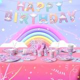 171Pcs Unicorn Birthday Party Decorations With Unicorn Rainbow Banner And Tablecloth, Birthday Party Supplies With Plates Cups Napkins Straws Cutlery, Pink Purple Disposable Tableware For 24 Guests