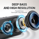 Waterproof Bluetooth Speaker Wireless- Portable Speaker Loud With Built-In Subwoofer And Tweeter, Extra Bass, Stereo Sound, Ip67, Colorful Lights For Party, Outdoor, Camping - Black