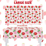 2 Pcs Strawberry Party Tablecloth Disposable Strawberry Tablecloth Plastic Strawberry Theme Table Cover For Birthday Party Baby Shower Strawberry Theme Party Supplies, 54" X 108"
