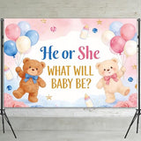 Gender Reveal Backdrop for Party Decorations, 7x5ft High-Resolution Non-Reflective Fabric Background for Photo Booth Prop, Gender Neutral Bear Theme Cake Table Decor for New Member Celebration