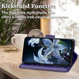 For Galaxy A15 5G Phone Case Wallet,Women Butterfly Embossed Flip Pu Leather With Credit Card Holders Kickstand Wrist Strap Purse Cover For Samsung A15 5G (Purple)