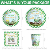 Tractor Birthday Decorations, Farm Theme Green Tractor Party Supplies For Birthday Baby Shower, Paper Plate, Cup, Napkin, Banner, Tablecloth, Swirls, Cutlery, Serves 24