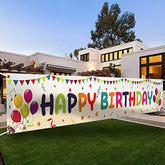 Large Colorful Happy Birthday Banner 118"x19.7" with Grommets – Indoor/Outdoor Party Decor