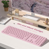 Wireless Pink Keyboard, Bluetooth 2.4Ghz Dural Mode Connection Scissor Switche
