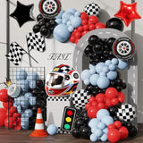 Race Car Helmet Balloons, Wheels Tire Birthday Party Supplies, Black And White Foil Checkered Balloons, Boys Bicycle Motorcycle Truck Theme Party Decorations 7 Pcs