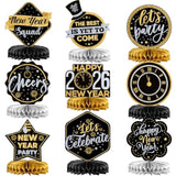 9 Pcs Black Gold New Year 2026 Table Centerpieces Party Supplies