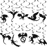 30 Pcs Dragon Party Decoration Black Swirl Foil Hanging Ceiling Decoration For Dragon Themed Birthday Medieval Themed Party, 10 Designs