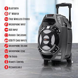 Pbx-61081 Rechargeable Portable Speaker | 8" Woofer | 400 Watts | Bluetooth, Aux, Sd Card, Fm Radio | Handle, Wheels, 12 Lbs | Perfect For Tailgating, Indoors, Outdoors Audio | Silver