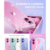 iPhone 16 Case with Glitter, Screen & Camera Protectors, Slim Shockproof Cover 6.1"
