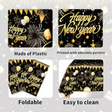 Black Gold Happy New Year Tablecloth 108x54in Disposable Party Decor