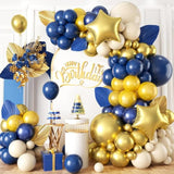 124pcs Navy Blue Gold Balloon Arch Kit with Star Balloons for Party & Celebration