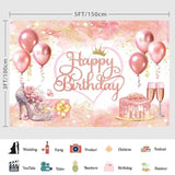 Rose Gold Happy Birthday Backdrop – 5x3ft Pink Banner for Girls' Party Decor & Photo Background