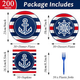 50 Guests Nautical Anchor Party Supplies Anchor Theme Plates and Napkins Plastic Forks Sailor Boat Ship Tableware Nautical Paper Plates for Baby Shower Birthday Party Boys Girls Kids 200PCS